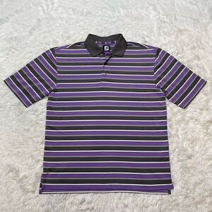 FJ Footjoy Golf Polo Shirt Mens Size Medium Purple Stripe Collared Stretch